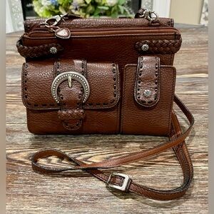 Brighton Brown Leather Crossbody Bag with Silver Hardware